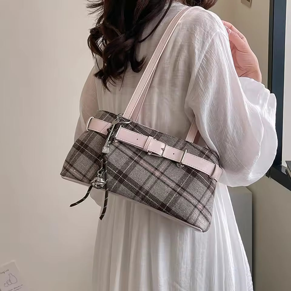 Canvas Plaid Tote Bag for Women – Vintage Checkerboard Grid Shoulder & Top-Handle Handbag