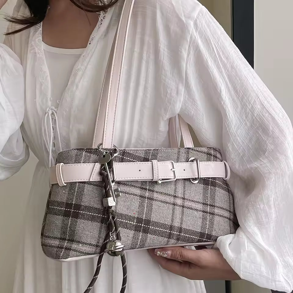 Canvas Plaid Tote Bag for Women – Vintage Checkerboard Grid Shoulder & Top-Handle Handbag