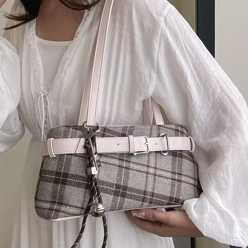 Canvas Plaid Tote Bag for Women – Vintage Checkerboard Grid Shoulder & Top-Handle Handbag
