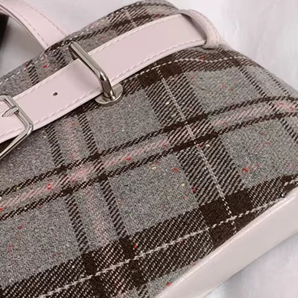 Canvas Plaid Tote Bag for Women – Vintage Checkerboard Grid Shoulder & Top-Handle Handbag